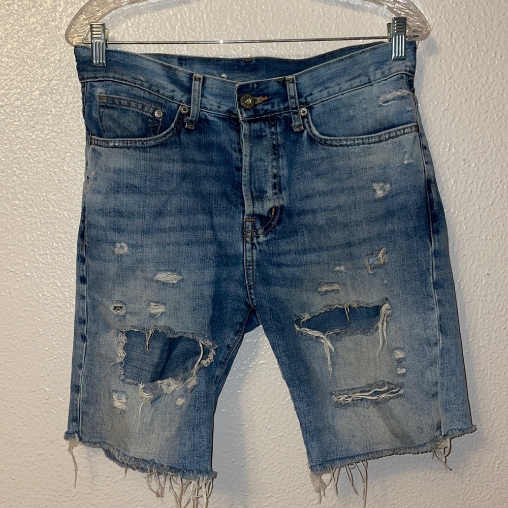 Distressed Denim Shorts by H&M